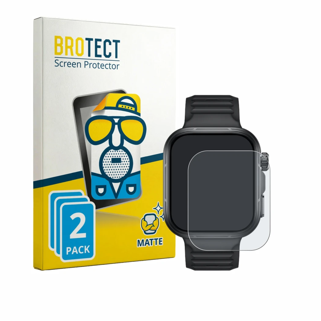 Front side of a product packaging with the brand logo BROTECT. Next to it is the device Huawei Watch Fit 5 Pro shown with the