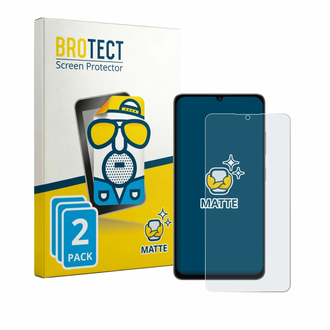 Front side of a product packaging with the brand logo BROTECT. Next to it is the device Lava Bold N2 Pro shown with the corres