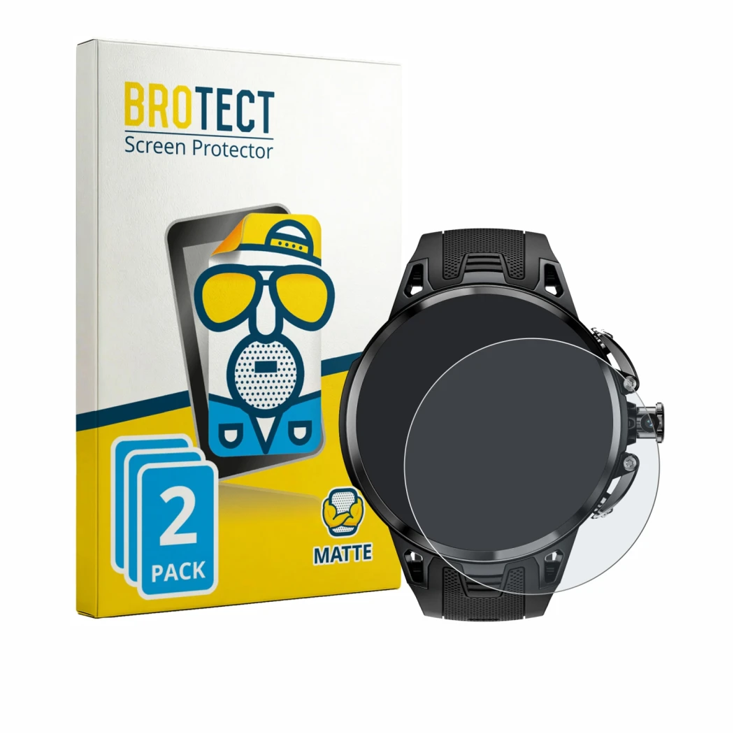 Front side of a product packaging with the brand logo BROTECT. Next to it is the device Lokmat Appllp 4 Pro shown with the cor