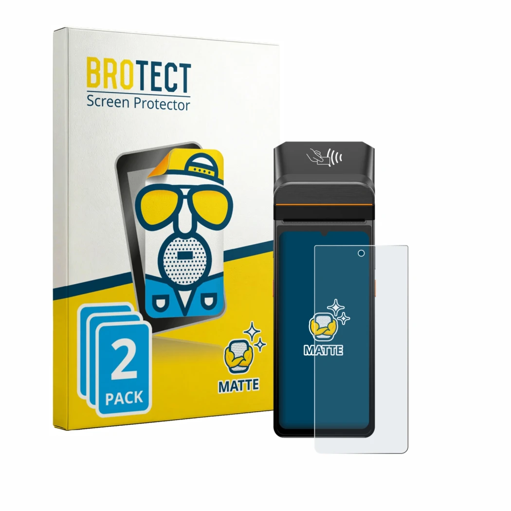 Front side of a product packaging with the brand logo BROTECT. Next to it is the device Brainsport myPAD shown with the corres