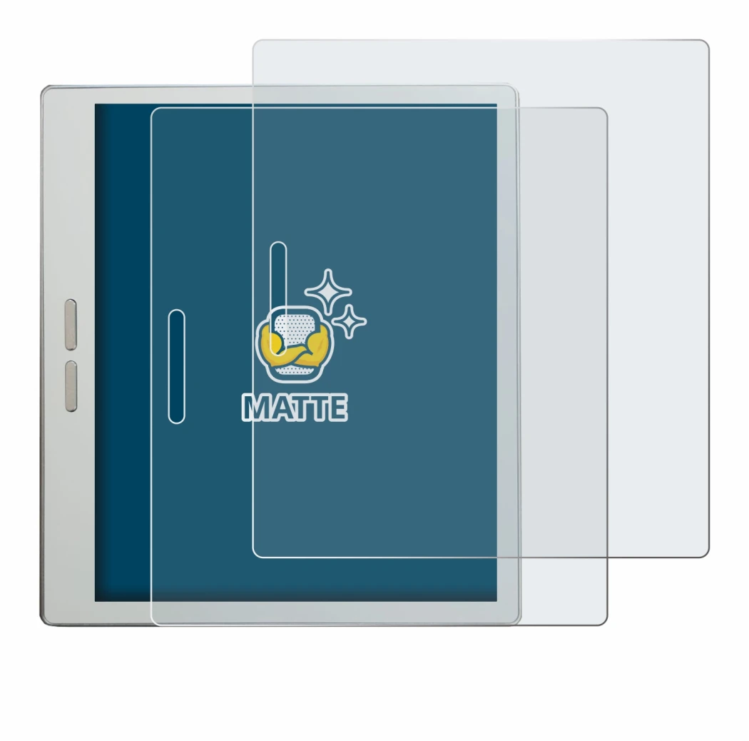 Image of the device Bigme B7 Pro with a wide variety of screen protectors.