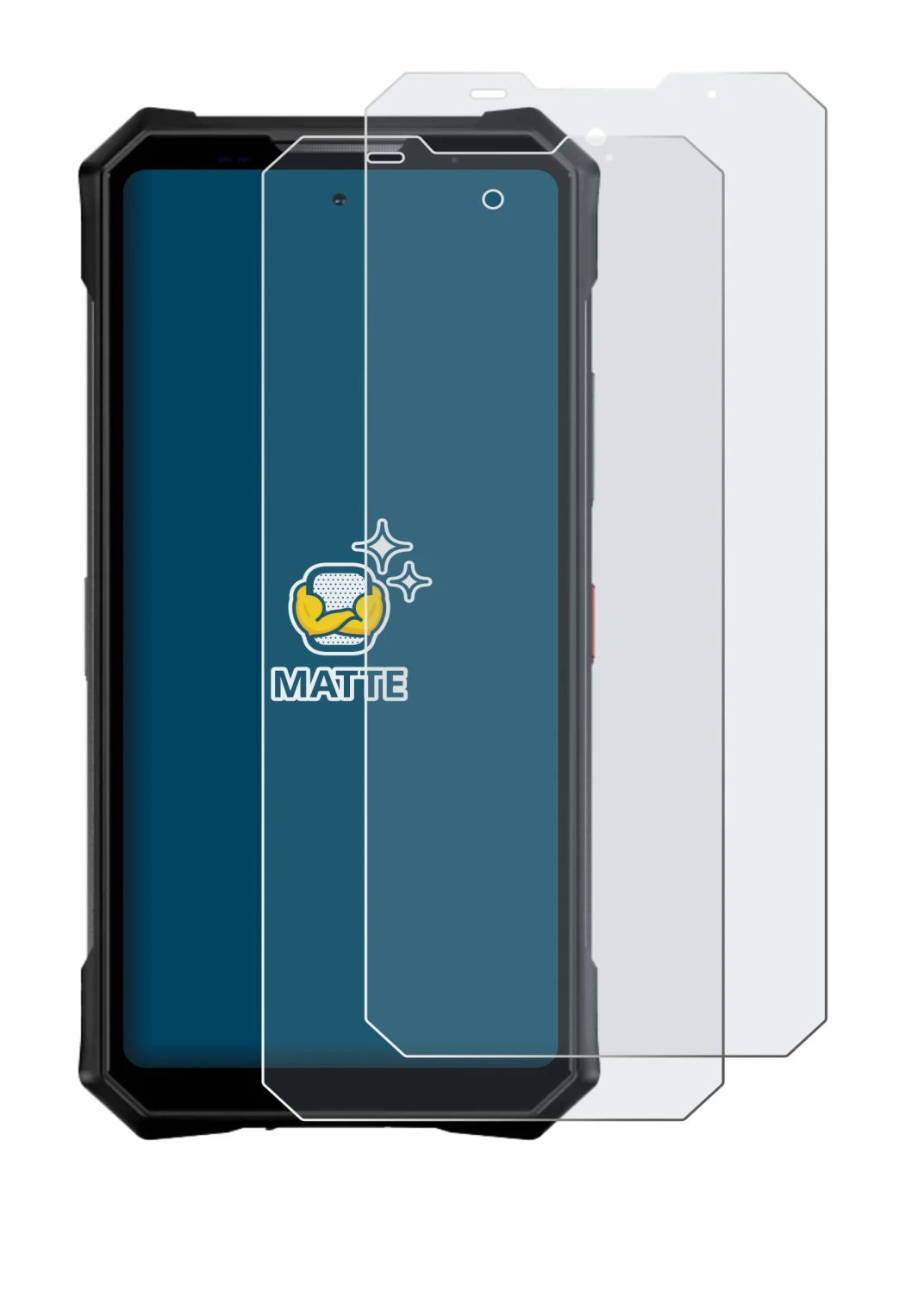 Image of the device Doogee V50 Pro with a wide variety of screen protectors.