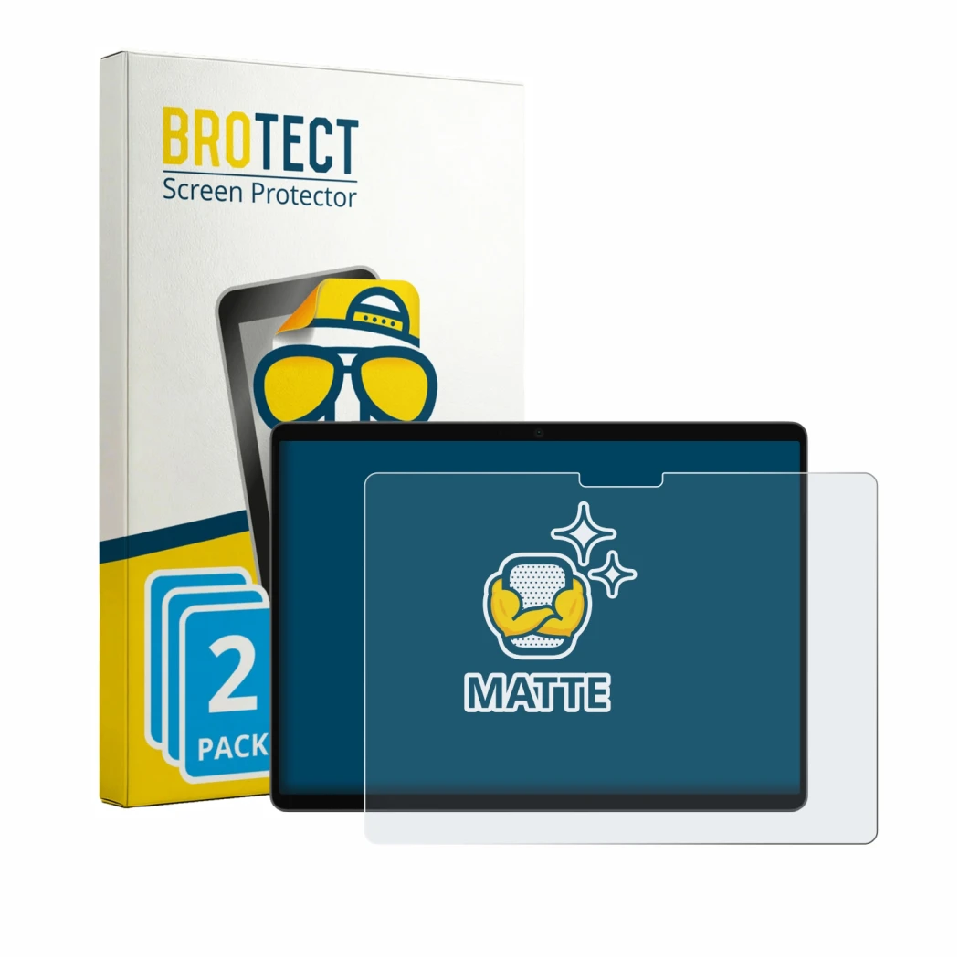 Front side of a product packaging with the brand logo BROTECT. Next to it is the device Microsoft Surface Pro 13 2026 shown wi