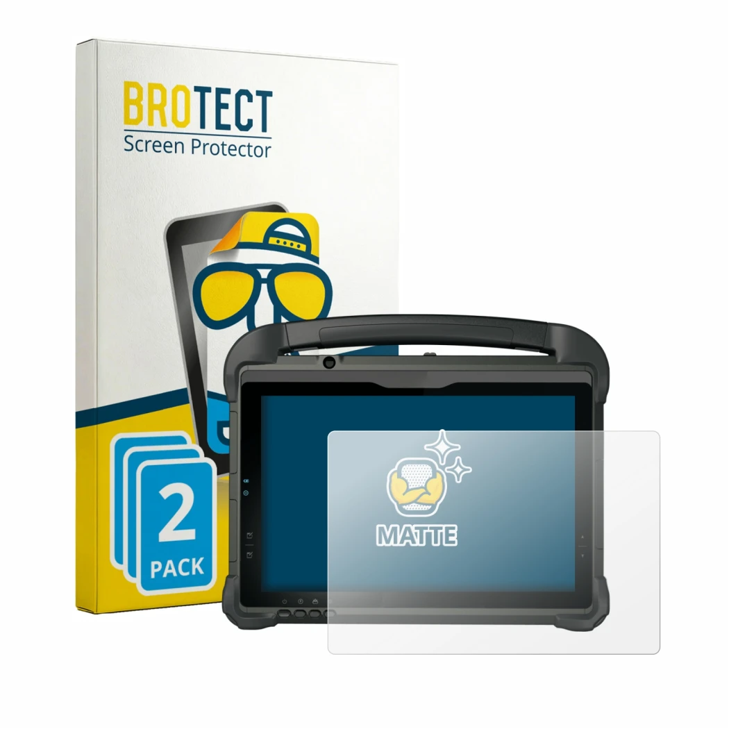Front side of a product packaging with the brand logo BROTECT. Next to it is the device DT Research DT301YR shown with the cor