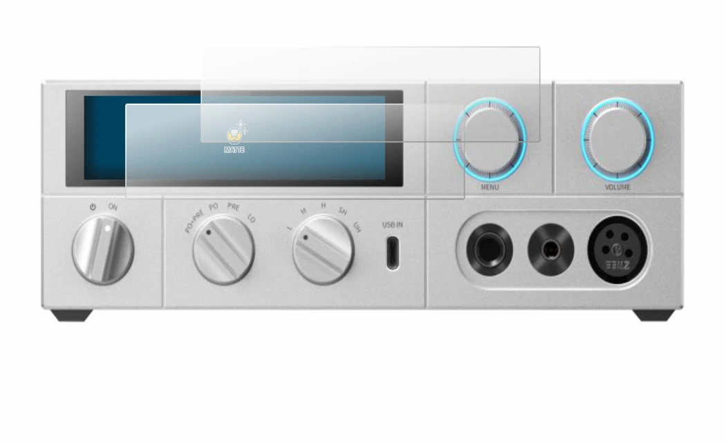 Image of the device FiiO K15 with a wide variety of screen protectors.