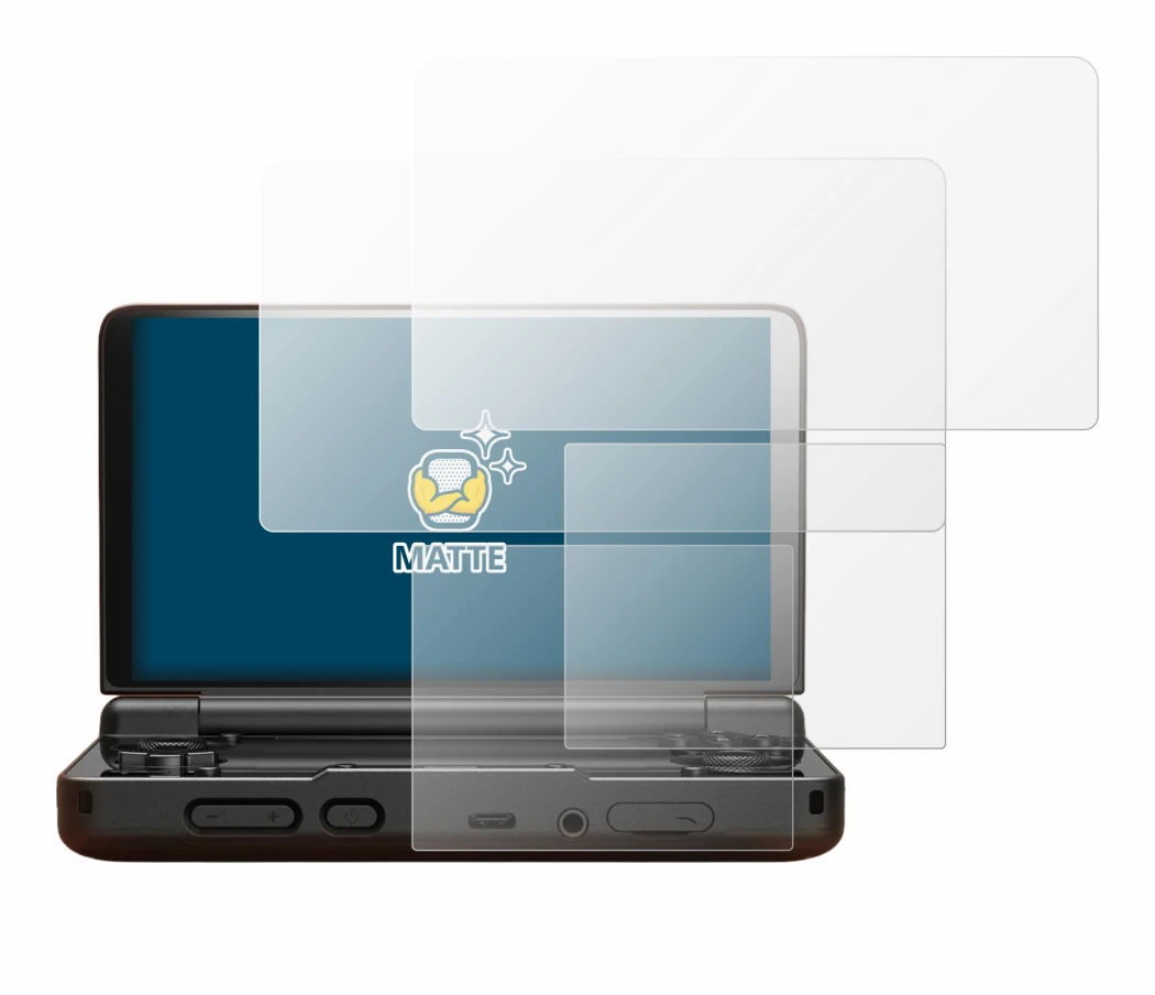 Image of the device AYN Thor with a wide variety of screen protectors.