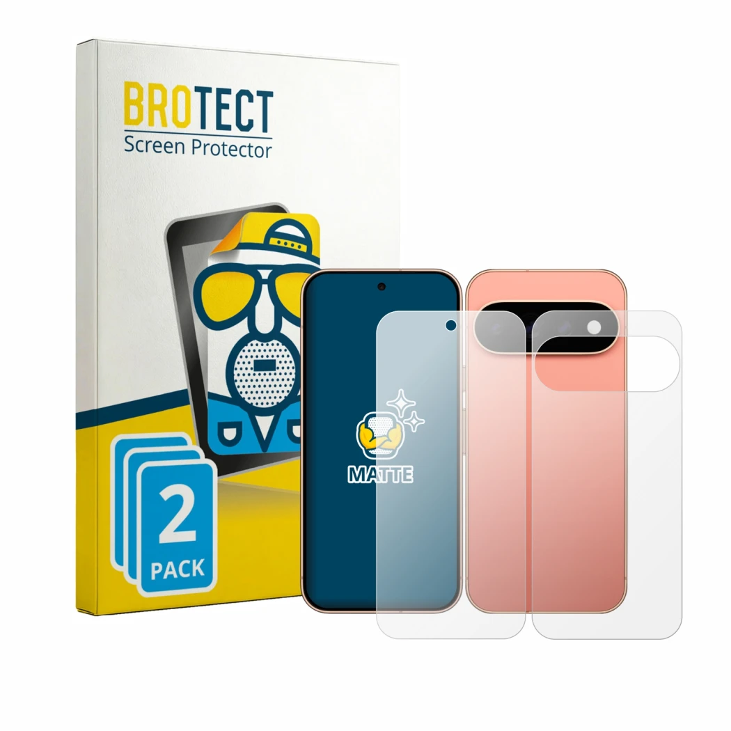 Front side of a product packaging with the brand logo BROTECT. Next to it is the device Google Pixel 11 Pro (Front+Back) shown
