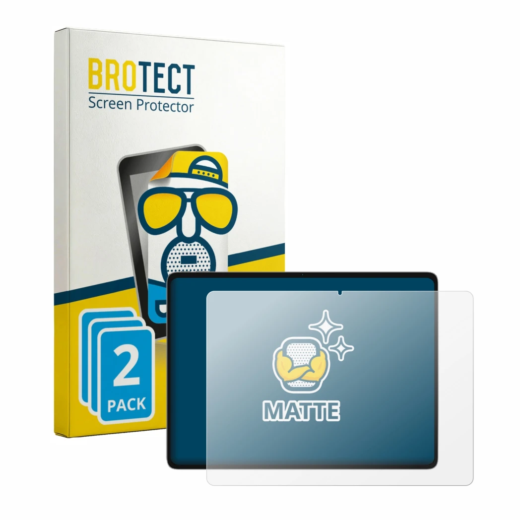 Front side of a product packaging with the brand logo BROTECT. Next to it is the device Teclast ArtPad shown with the correspo