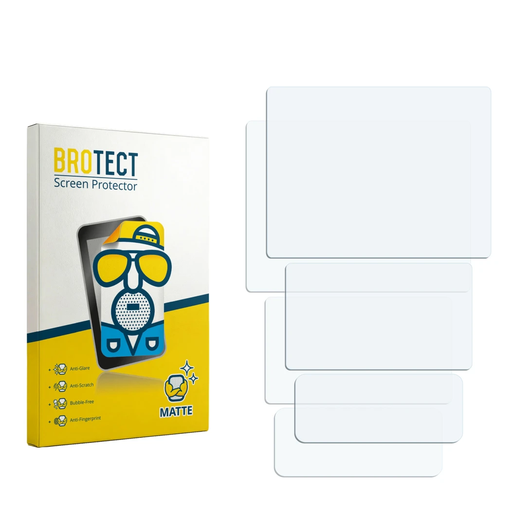 Front side of a product packaging with the brand logo BROTECT. Next to it is the corresponding screen protector.