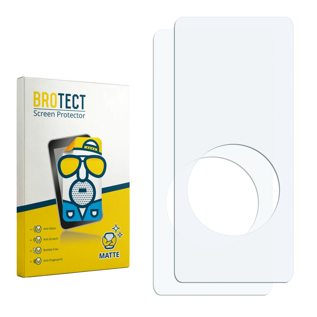 Front side of a product packaging with the brand logo BROTECT. Next to it is the corresponding screen protector.