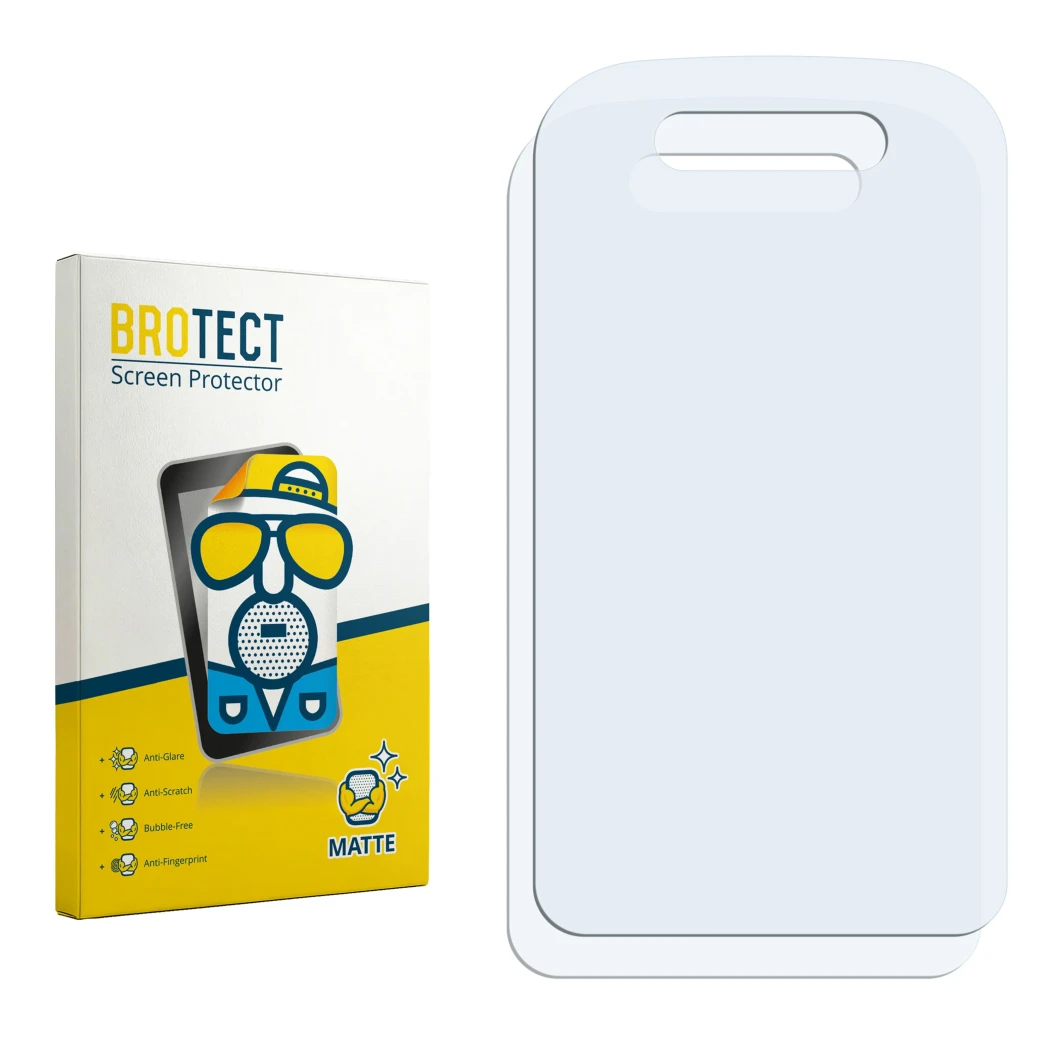 Front side of a product packaging with the brand logo BROTECT. Next to it is the corresponding screen protector.