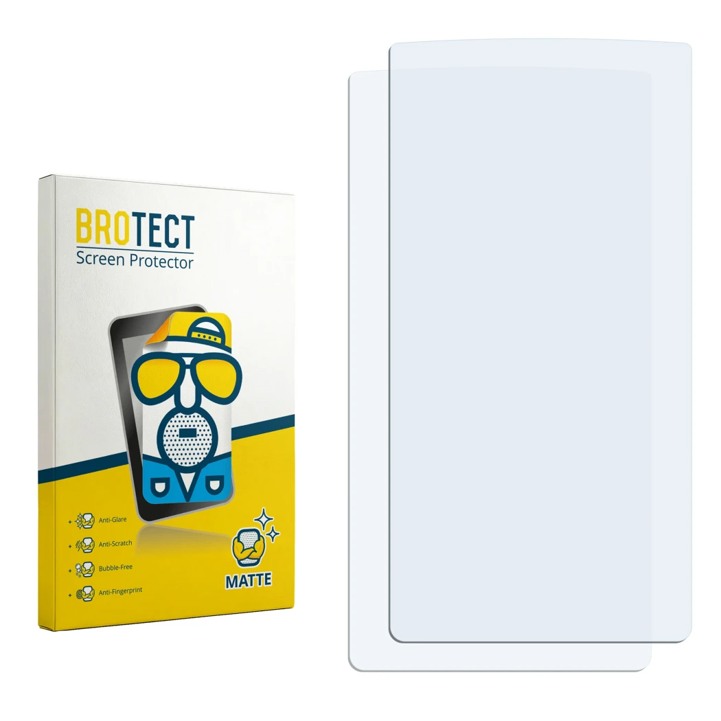 Front side of a product packaging with the brand logo BROTECT. Next to it is the corresponding screen protector.