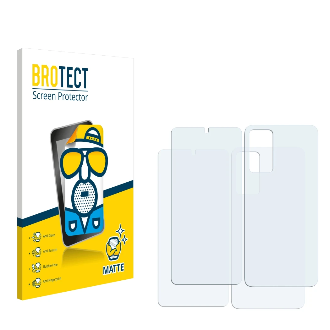 Front side of a product packaging with the brand logo BROTECT. Next to it is the corresponding screen protector.