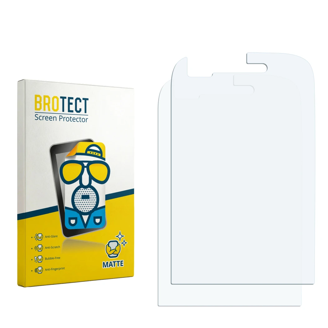 Front side of a product packaging with the brand logo BROTECT. Next to it is the corresponding screen protector.