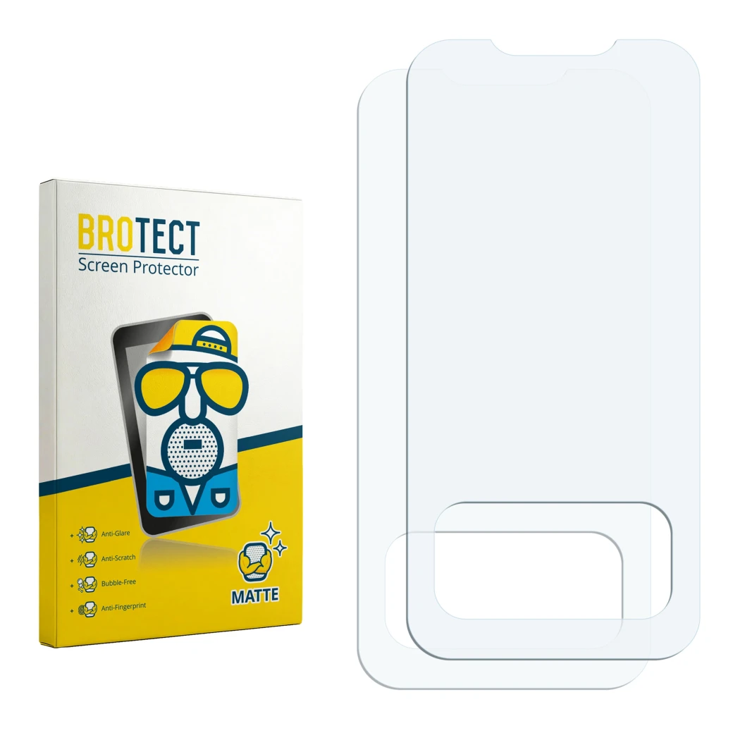 Front side of a product packaging with the brand logo BROTECT. Next to it is the corresponding screen protector.