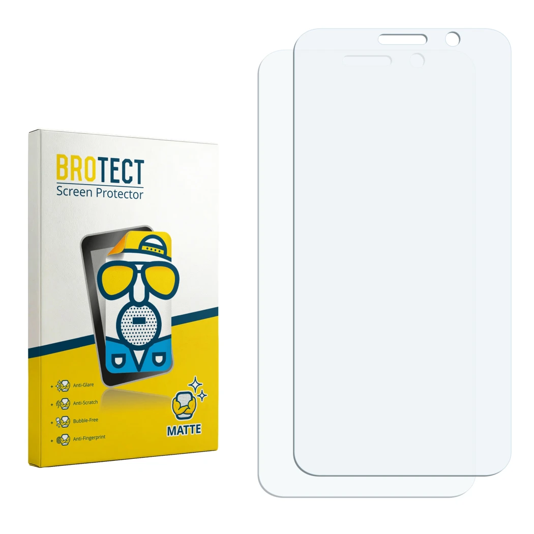 Front side of a product packaging with the brand logo BROTECT. Next to it is the corresponding screen protector.