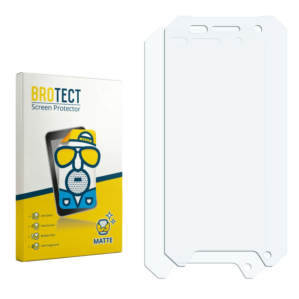 Front side of a product packaging with the brand logo BROTECT. Next to it is the corresponding screen protector.