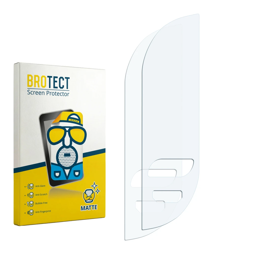Front side of a product packaging with the brand logo BROTECT. Next to it is the corresponding screen protector.
