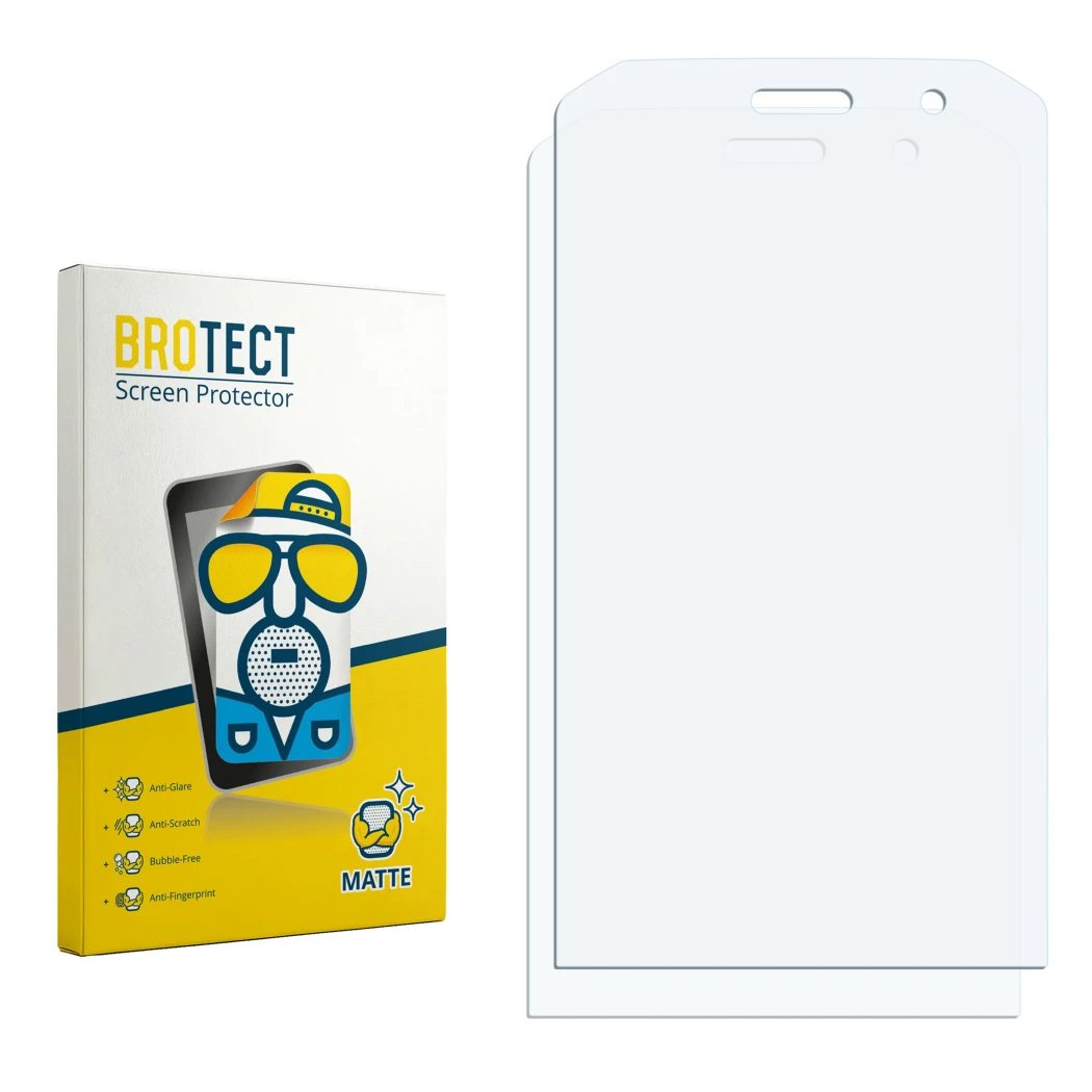 Front side of a product packaging with the brand logo BROTECT. Next to it is the corresponding screen protector.