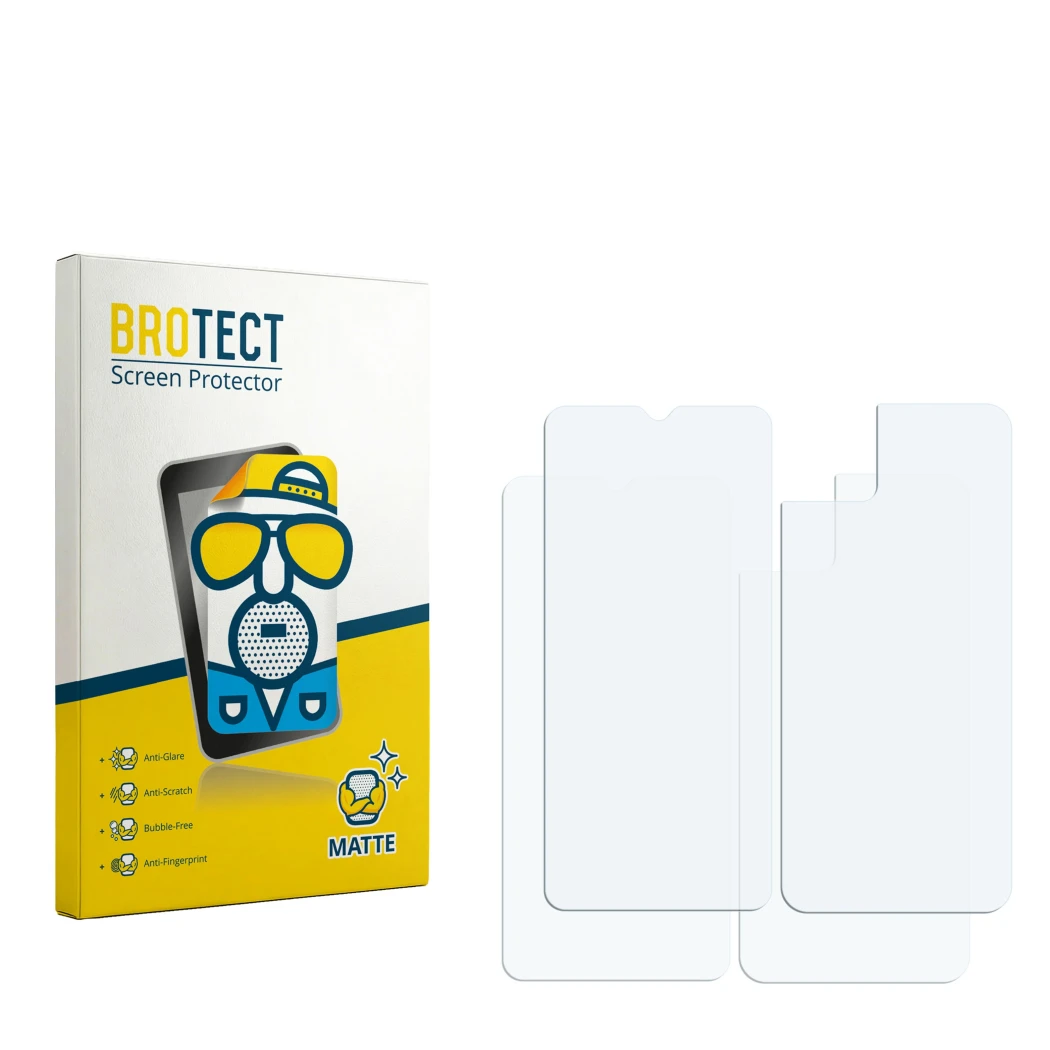 Front side of a product packaging with the brand logo BROTECT. Next to it is the corresponding screen protector.