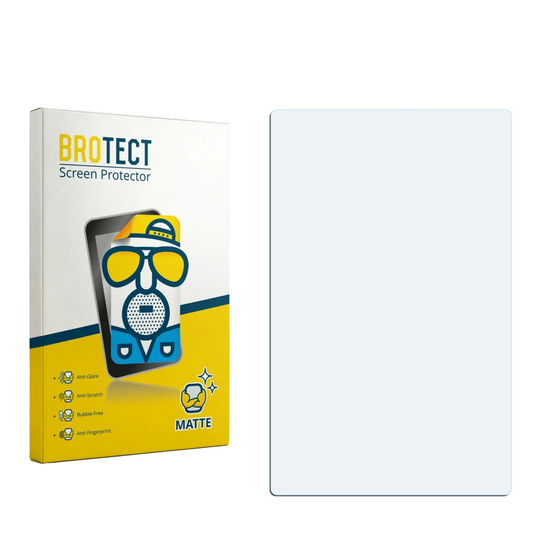 Front side of a product packaging with the brand logo BROTECT. Next to it is the corresponding screen protector.
