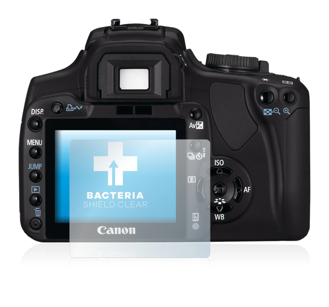 Image of the device Canon EOS 400D with a wide variety of screen protectors.