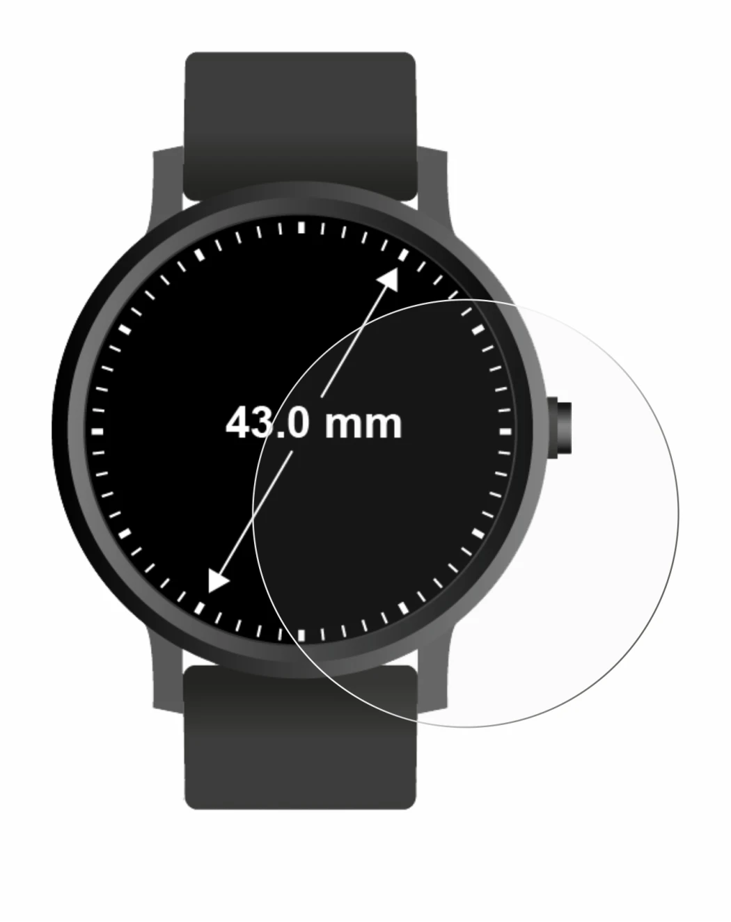 Image of the device Watches (Circular, ø: 43 mm) with a wide variety of screen protectors.