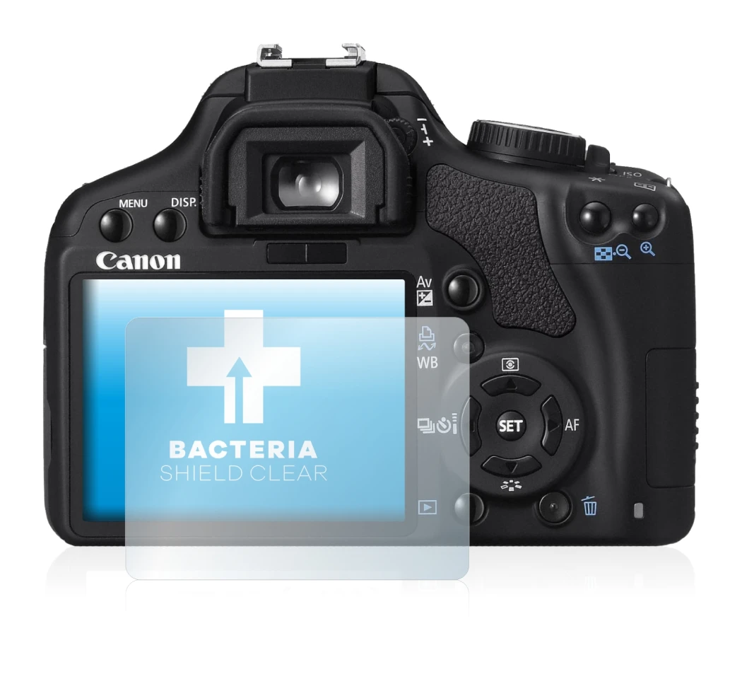Image of the device Canon EOS 450D with a wide variety of screen protectors.