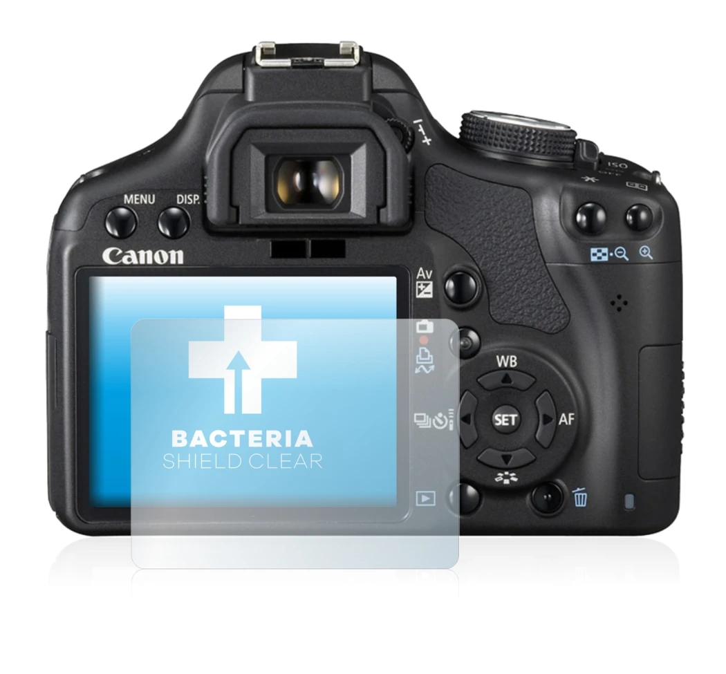 Image of the device Canon EOS 500D with a wide variety of screen protectors.