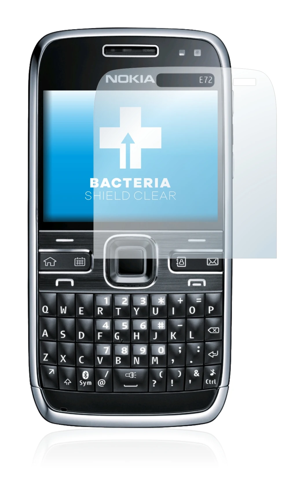 Image of the device Nokia E72 with a wide variety of screen protectors.