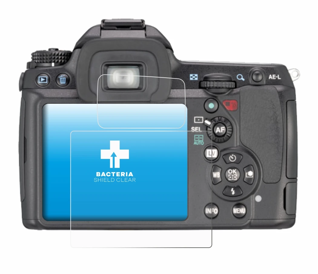Image of the device Pentax K7, K-7 with a wide variety of screen protectors.