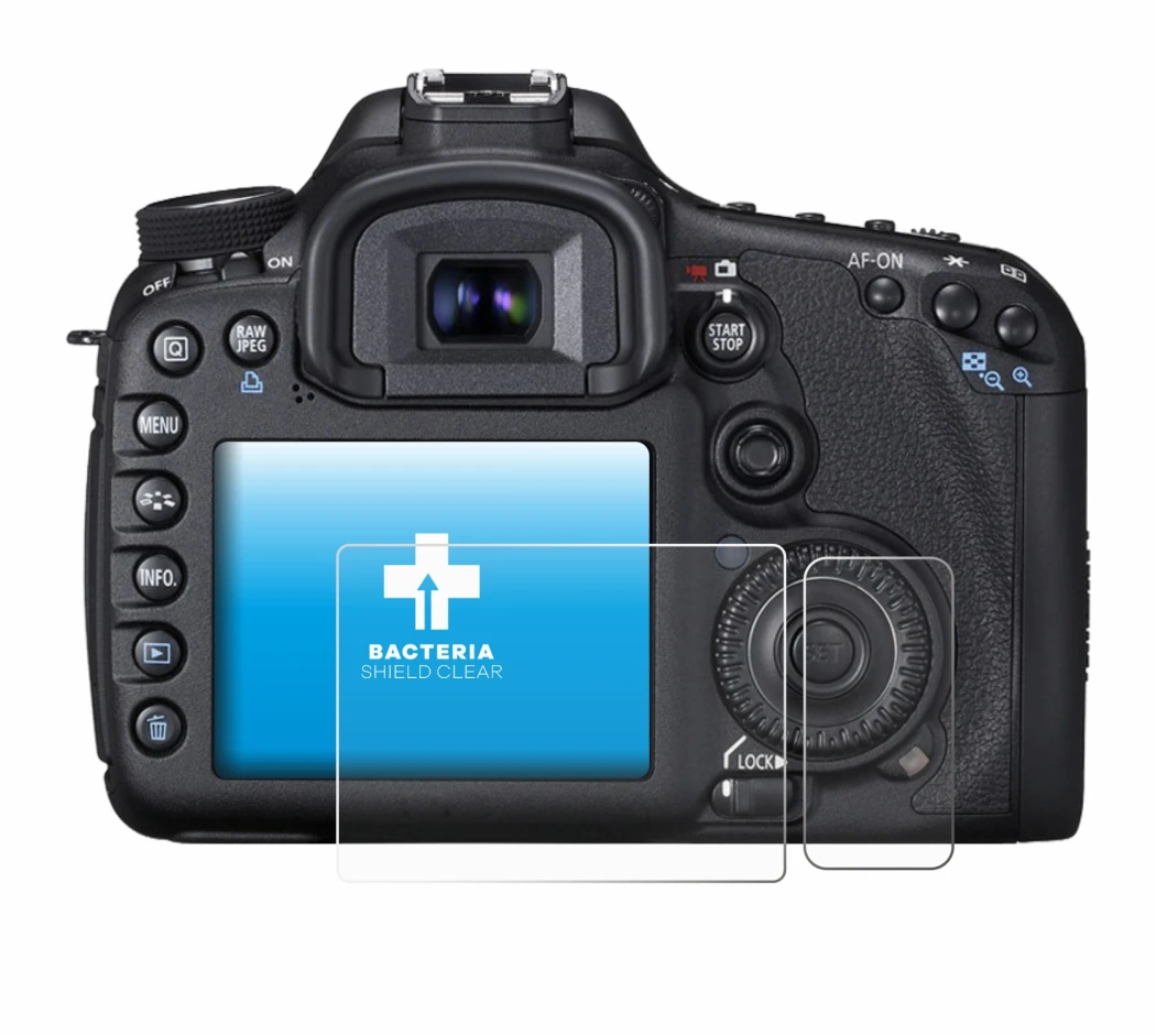 Image of the device Canon EOS 7D with a wide variety of screen protectors.