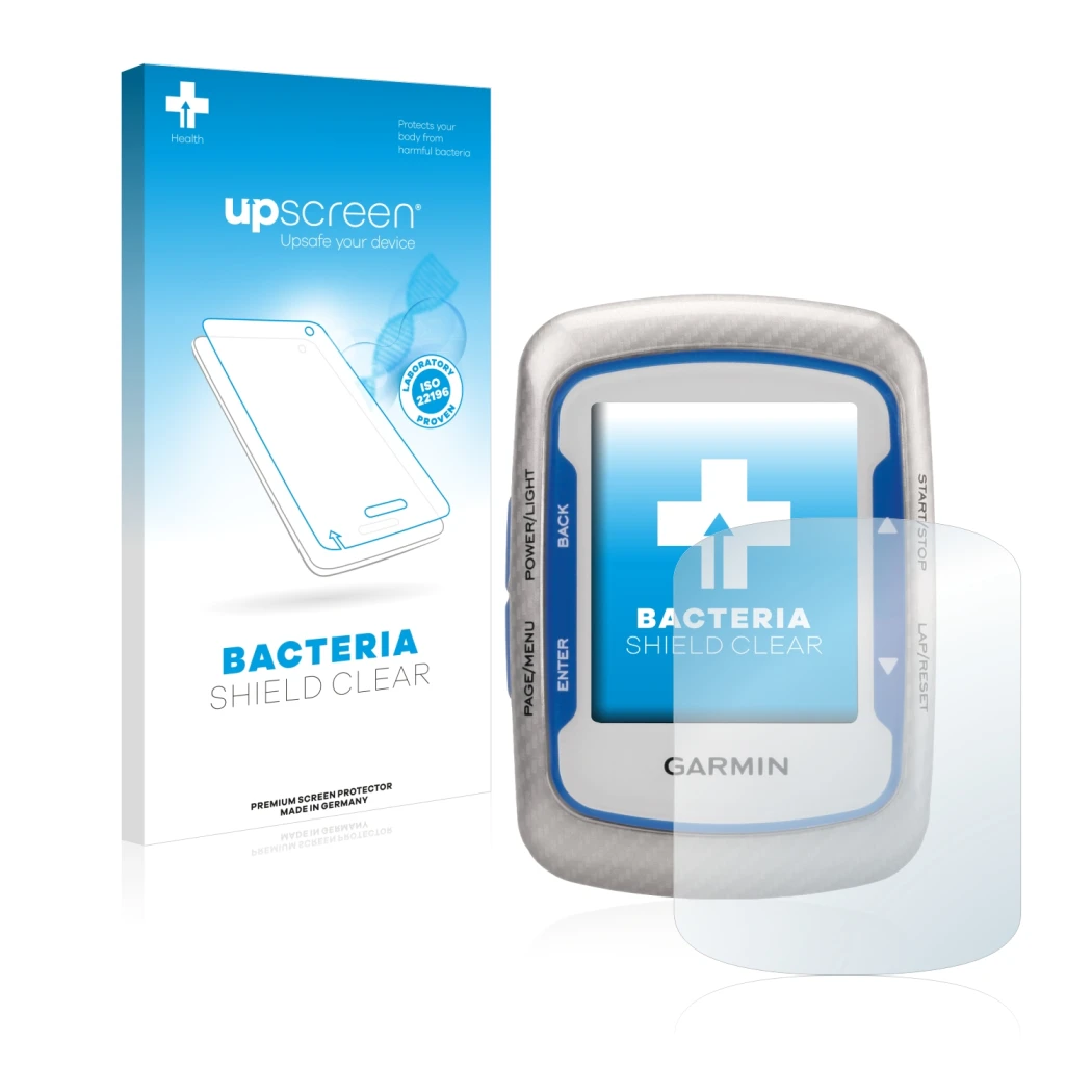 Front side of a product packaging with the brand logo upscreen. Next to it is the device Garmin Edge 500 shown with the corres