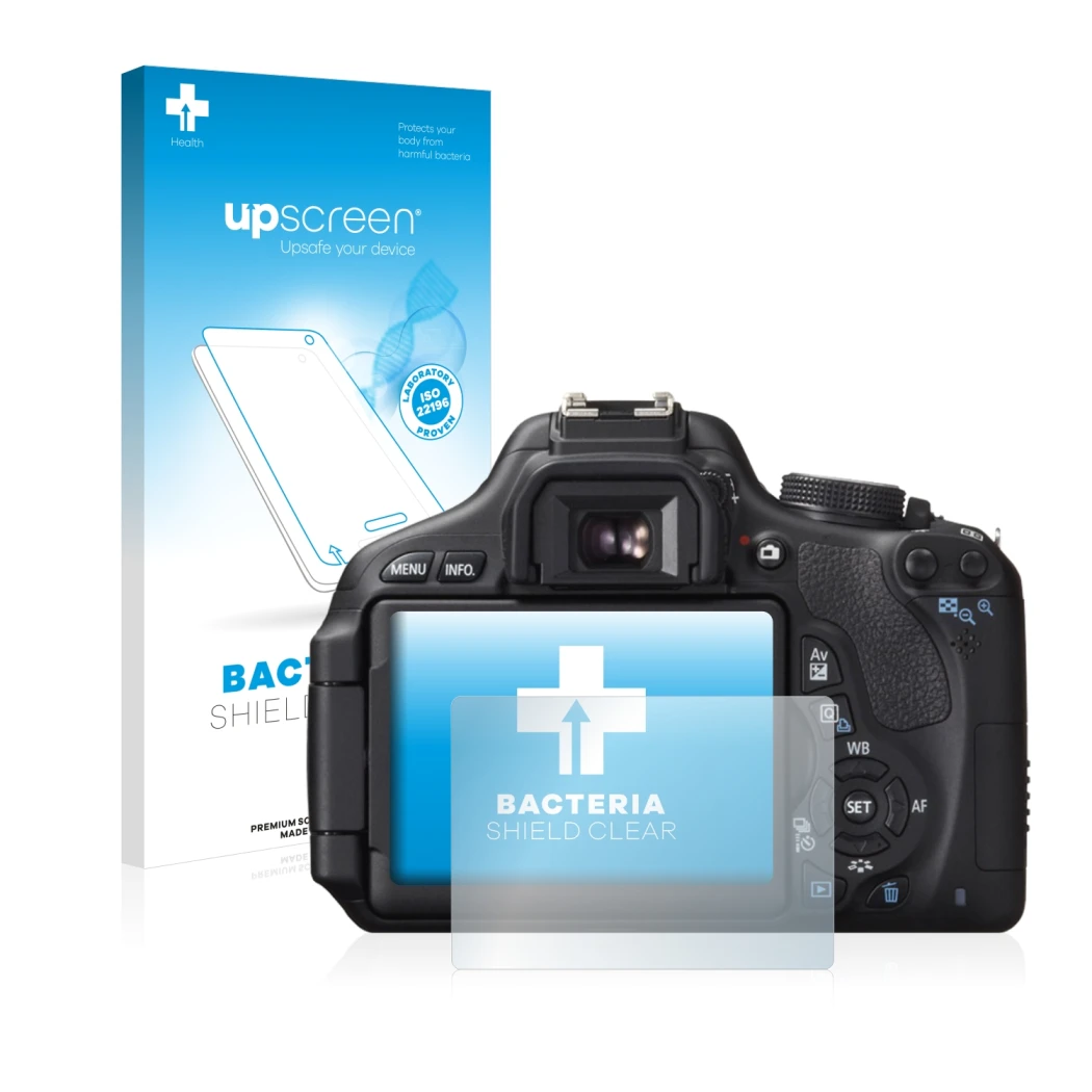 Front side of a product packaging with the brand logo upscreen. Next to it is the device Canon EOS 600D shown with the corresp