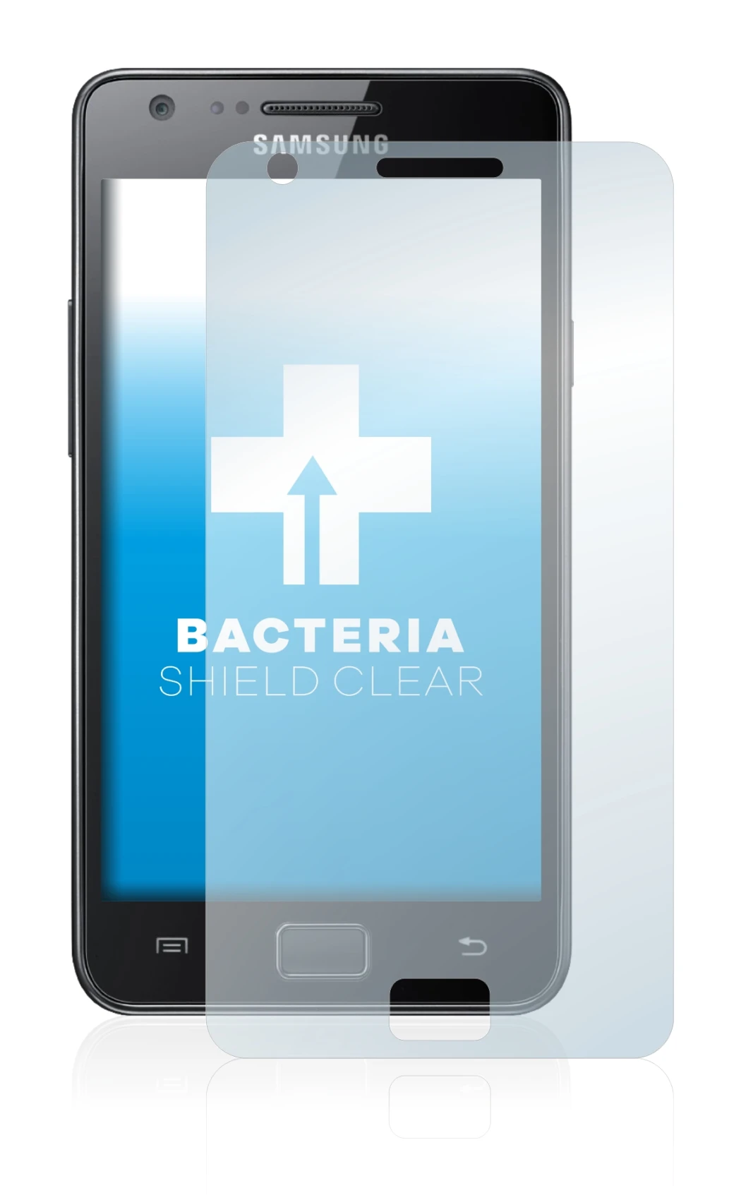 Image of the device Samsung Galaxy S2 with a wide variety of screen protectors.