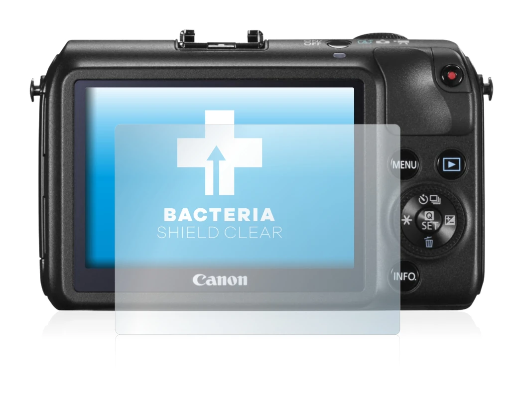 Image of the device Canon EOS M with a wide variety of screen protectors.