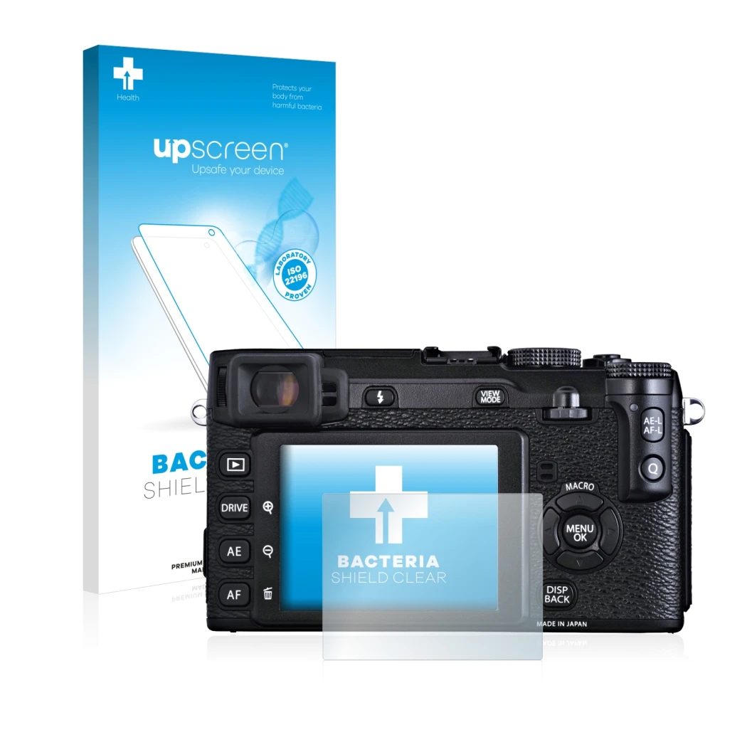 Front side of a product packaging with the brand logo upscreen. Next to it is the device Fujifilm X-E1 shown with the correspo