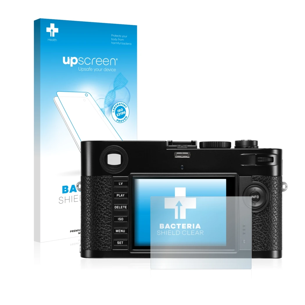 Front side of a product packaging with the brand logo upscreen. Next to it is the device Leica M (Typ 240) shown with the corr