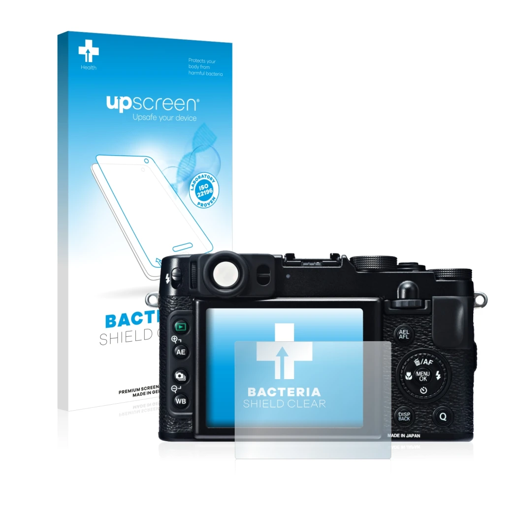 Front side of a product packaging with the brand logo upscreen. Next to it is the device Fujifilm X20 shown with the correspon