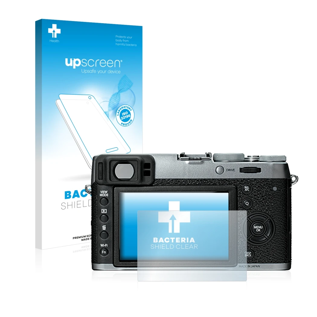Front side of a product packaging with the brand logo upscreen. Next to it is the device Fujifilm X100T shown with the corresp
