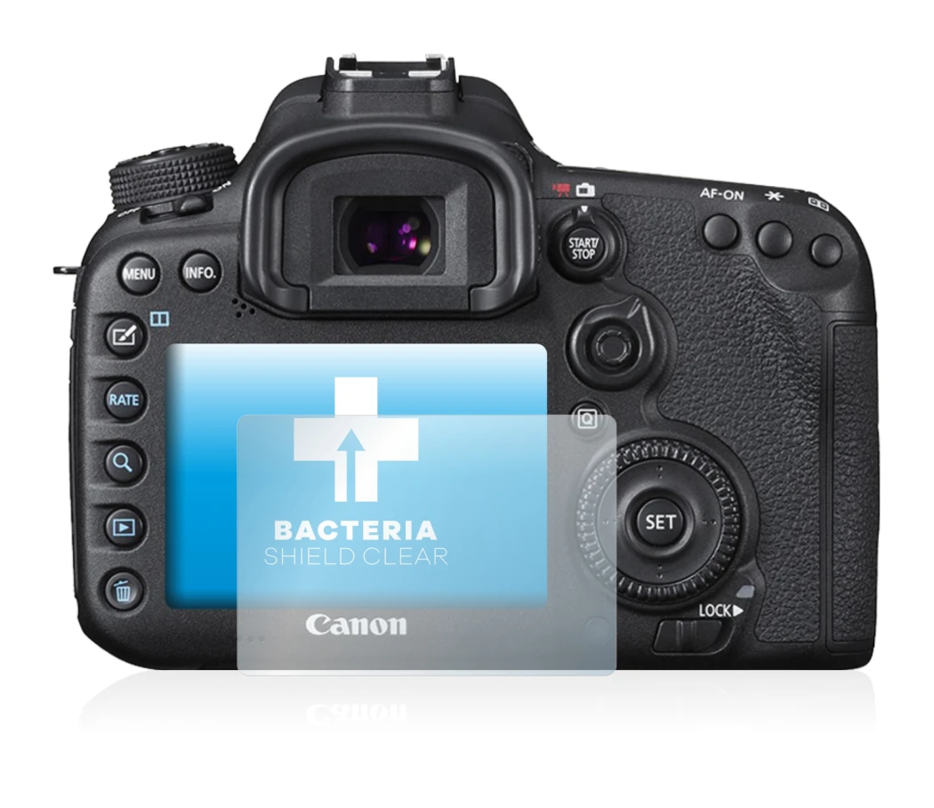 Image of the device Canon EOS 7D Mark II with a wide variety of screen protectors.