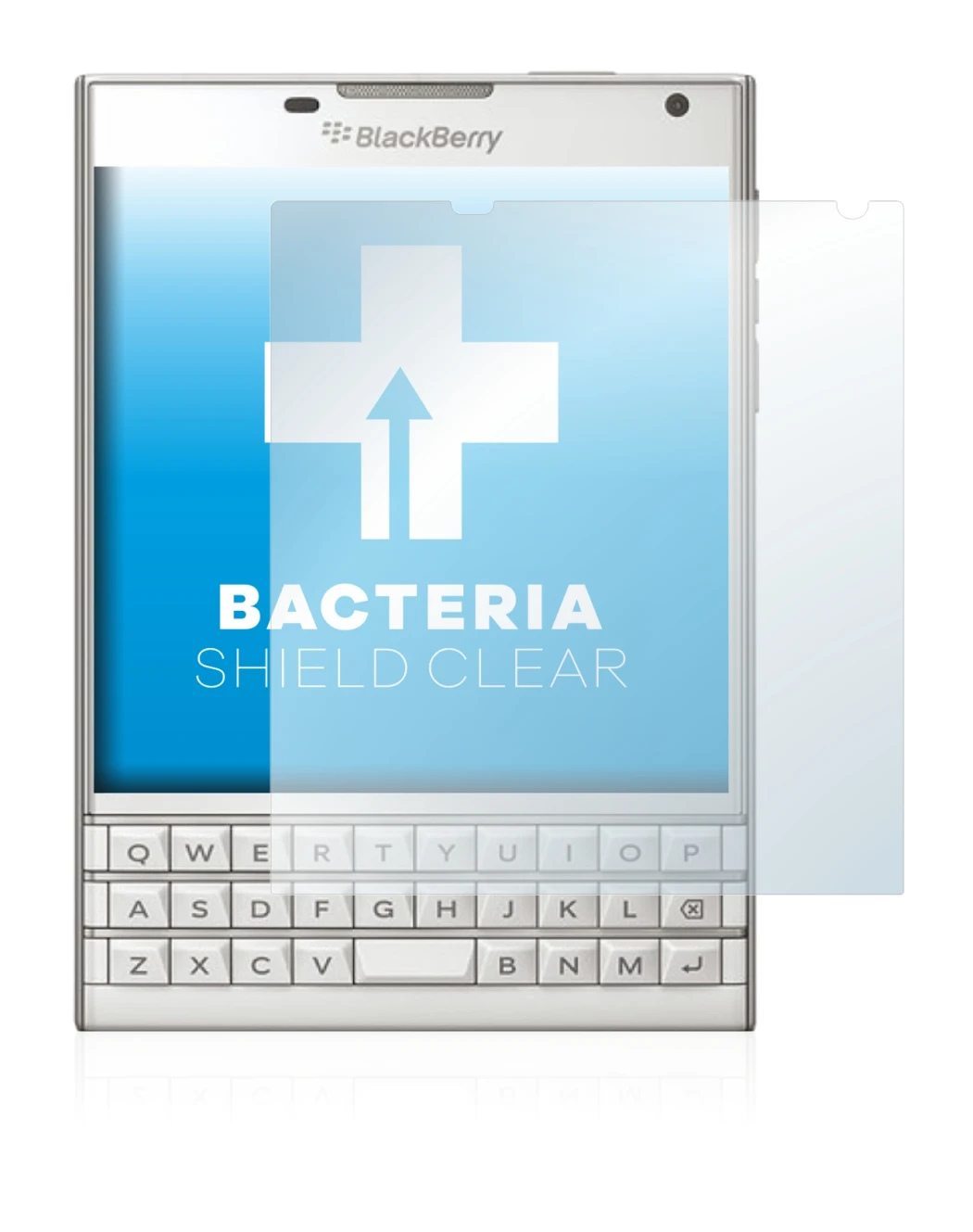 Image of the device BlackBerry Passport with a wide variety of screen protectors.