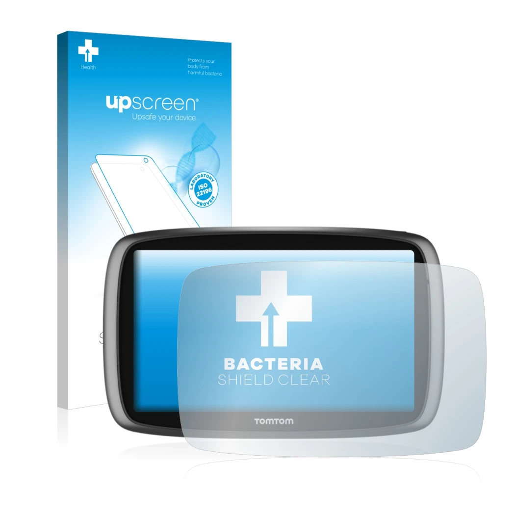 Front side of a product packaging with the brand logo upscreen. Next to it is the device TomTom GO 6100 shown with the corresp