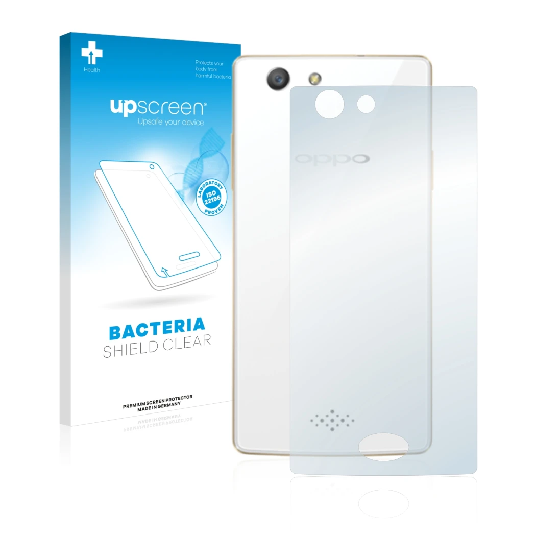 Front side of a product packaging with the brand logo upscreen. Next to it is the device Oppo A31 2015 (Back) shown with the c