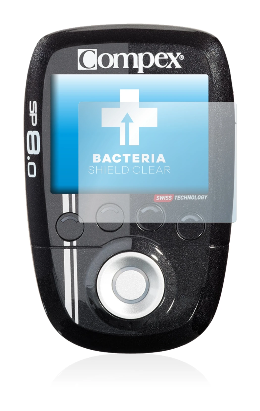 Image of the device Compex SP 8.0 with a wide variety of screen protectors.