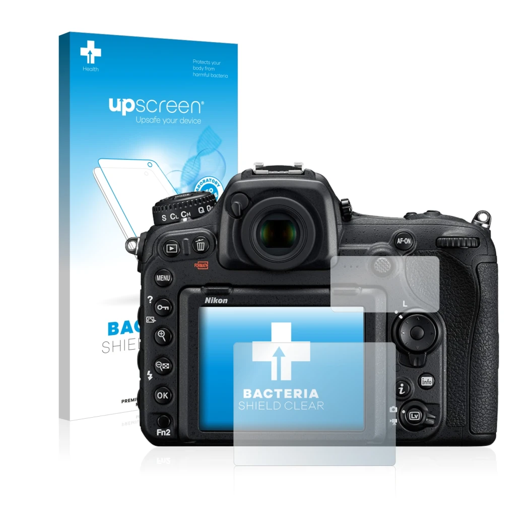 Front side of a product packaging with the brand logo upscreen. Next to it is the device Nikon D500 shown with the correspondi
