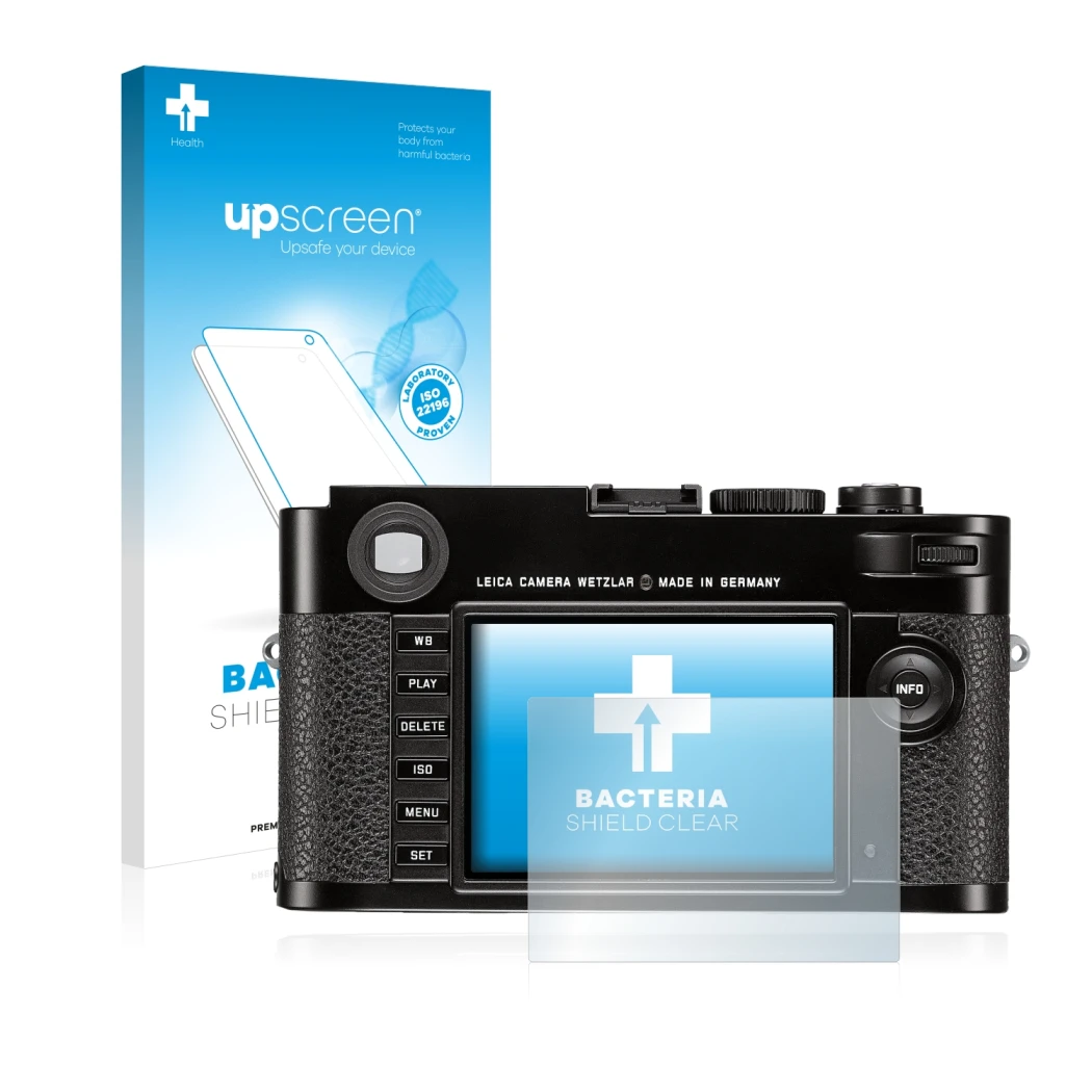 Front side of a product packaging with the brand logo upscreen. Next to it is the device Leica M (Typ 262) shown with the corr