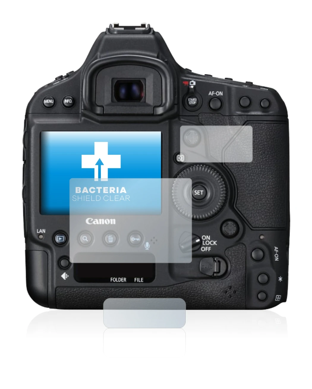 Image of the device Canon EOS 1D X Mark II with a wide variety of screen protectors.