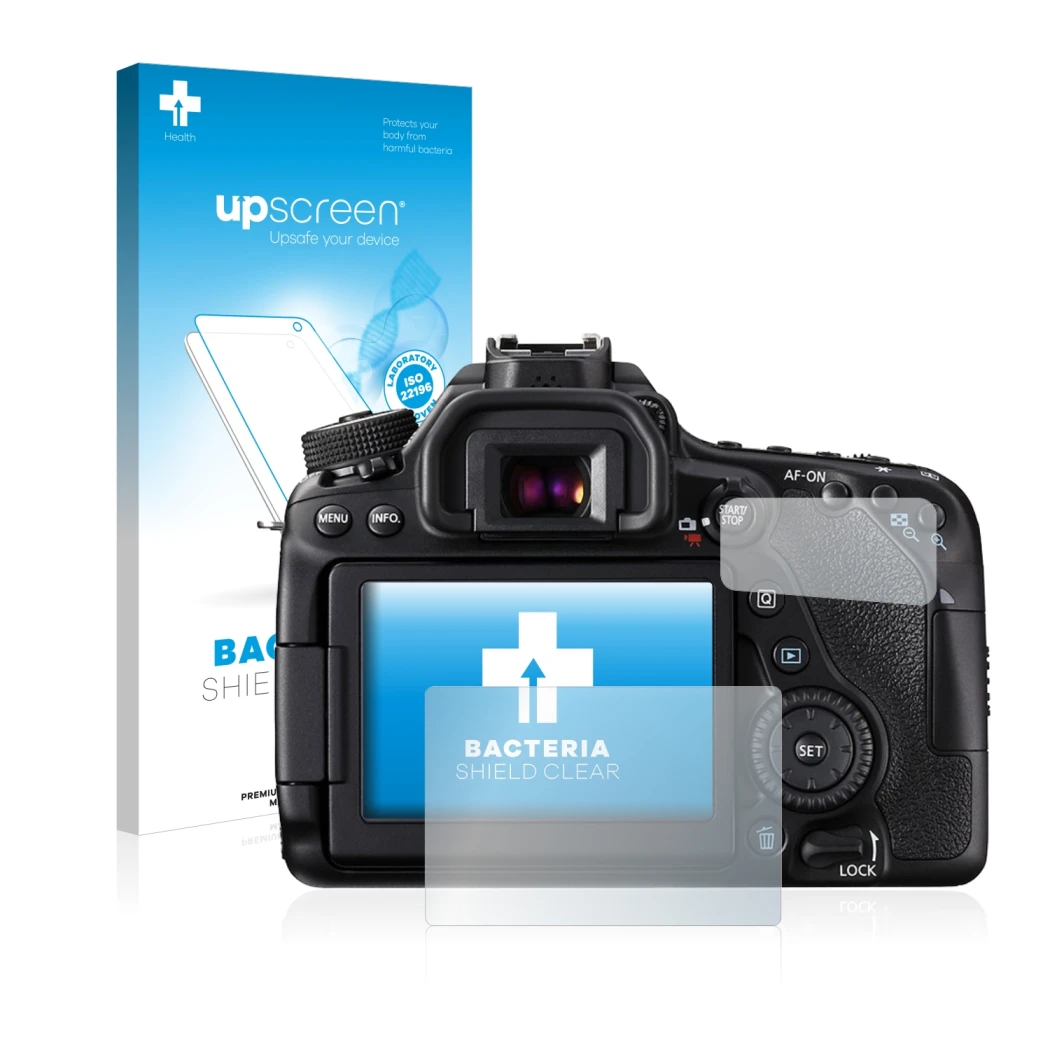 Front side of a product packaging with the brand logo upscreen. Next to it is the device Canon EOS 80D shown with the correspo