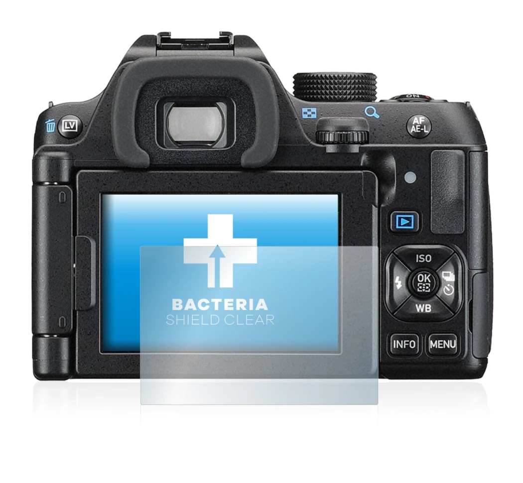 Image of the device Pentax K-70 with a wide variety of screen protectors.